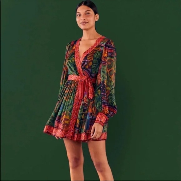 NWT Farm Rio Forest Tapestry Wrap Mini Dress - Size Medium - Picture 3 of 10
